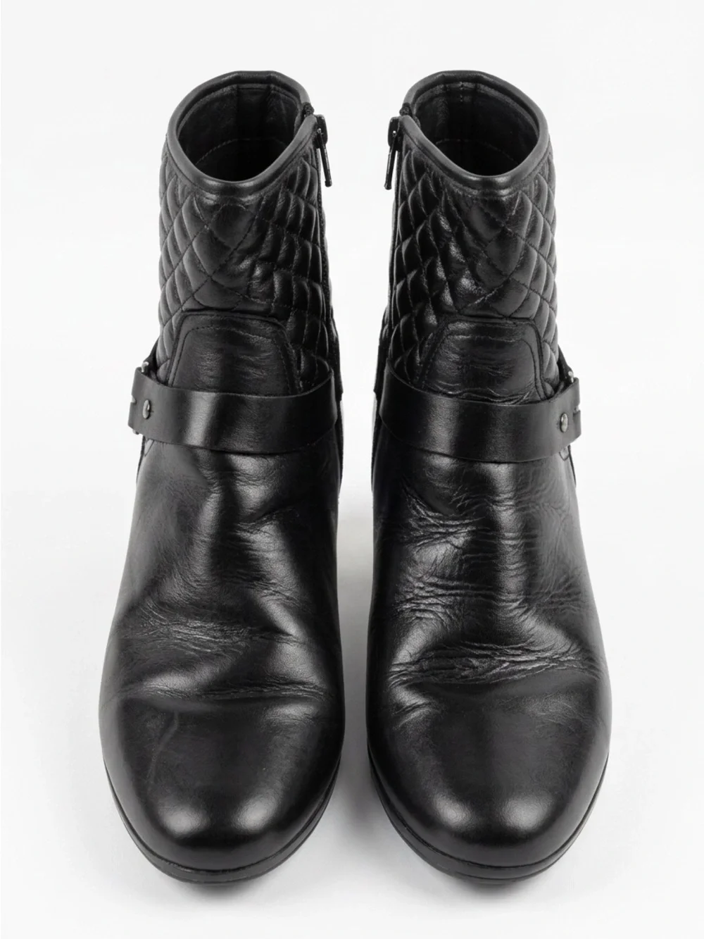 Munro Black Quilted Leather Ankle Boots with Hardware